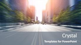  Presentation with columns ancient roman road city - Slide deck consisting of city road through modern buildings background and a gray colored foreground