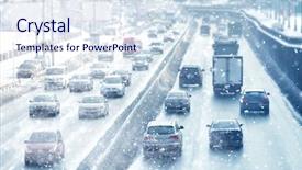  Presentation with traffic road - Theme with city road traffic in winter background and a sky blue colored foreground
