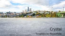  Presentation with seattle - Slides having city road with cityscape background and a light gray colored foreground