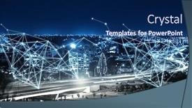  Presentation with network - Audience pleasing PPT layouts consisting of city-scape-and-network-connection backdrop and a navy blue colored foreground