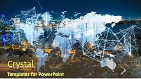  Presentation with connection - Audience pleasing theme consisting of city-scape-and-network-connection backdrop and a tawny brown colored foreground