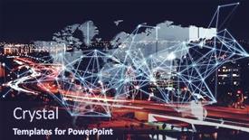  Presentation with connection - Beautiful presentation featuring city-scape-and-network-connection backdrop and a wine colored foreground