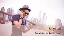  Presentation with latin music - PPT theme featuring city scapes street lights - latin man walking in new background and a lemonade colored foreground