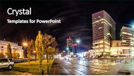  Presentation with soviet - Slides having city scapes street lights - night skyline of warsaw background and a black colored foreground