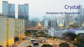  Presentation with hong kong kota - Presentation featuring city scapes street lights - urban downtown night hong kong background and a sky blue colored foreground