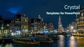 Presentation with night city - Audience pleasing presentation theme consisting of city-scenic-from-amsterdam backdrop and a navy blue colored foreground