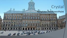  Presentation with dam - Cool new slides with city-scenic-from-amsterdam backdrop and a light blue colored foreground