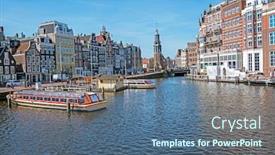  Presentation with amsterdam - Presentation design consisting of city-scenic-from-amsterdam background and a ocean colored foreground