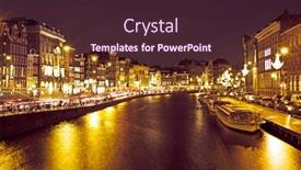  Presentation with city night - Presentation design featuring city scenic from amsterdam in the netherlands by night background and a wine colored foreground