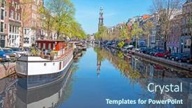  Presentation with amsterdam - Audience pleasing presentation theme consisting of city-scenic-from-amsterdam backdrop and a ocean colored foreground