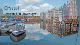  Presentation with amsterdam - Colorful slide deck enhanced with city-scenic-from-amsterdam backdrop and a light blue colored foreground