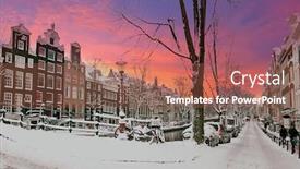  Presentation with amsterdam - Theme with city-scenic-from-snowy-amsterdam background and a red colored foreground