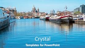  Presentation with amsterdam - PPT layouts consisting of city-scenic-from-the-harbor background and a teal colored foreground