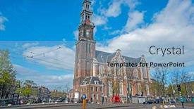  Presentation with amsterdam - PPT layouts consisting of city-scenic-from-the-harbor background and a light blue colored foreground