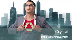  Presentation with modern medicine cardiology concept mixed - PPT theme consisting of city scientific - businessman in superhero concept background and a  colored foreground