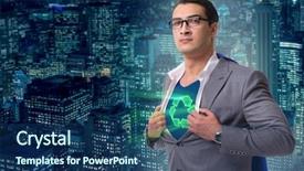  Presentation with superhero - Slide deck enhanced with city scientific - businessman in superhero concept background and a  colored foreground