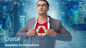  Presentation with superhero - Slide set with city scientific - businessman in superhero concept background and a  colored foreground