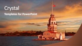  Presentation with city silhouette - Audience pleasing PPT theme consisting of city silhouette in istanbul turkey backdrop and a coral colored foreground