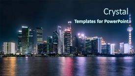  Presentation with city night - Audience pleasing PPT theme consisting of city-skyline-at-night-viewed backdrop and a navy blue colored foreground
