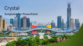  Presentation with china - PPT layouts with city skyline in the civic background and a light blue colored foreground