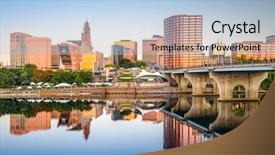  Presentation with orlando florida usa downtown city - Colorful presentation design enhanced with city skyline on the river backdrop and a light blue colored foreground