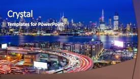  Presentation with taxi cabs new york city - Slides featuring city skyline over the helix background and a royal blue colored foreground