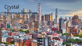  Presentation with new york university - Theme enhanced with city skyline over the lower background and a teal colored foreground