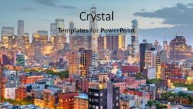  Presentation with new york city - Presentation theme featuring city skyline over the lower background and a light blue colored foreground