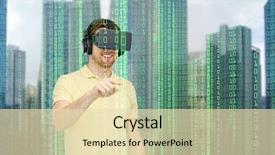  Presentation with virtual technology - Slides having city skyscrapers and binary code background and a soft green colored foreground