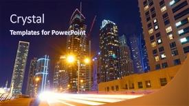 Presentation with emirates - Presentation theme with city-street-and-modern-skyscrapers background and a navy blue colored foreground