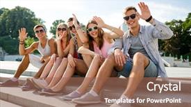  Presentation with people street - PPT theme featuring city street and waving background and a coral colored foreground