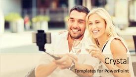  Presentation with happy holidays - Presentation theme enhanced with city street cafe or restaurant background and a  colored foreground