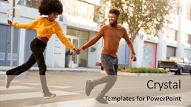  Presentation with black girl sexy fashionable mulatto - Audience pleasing theme consisting of city street holding hands full backdrop and a mint green colored foreground