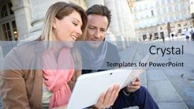  Presentation with city map - Beautiful PPT layouts featuring city street map - couple of tourists using digital backdrop and a light blue colored foreground