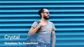  Presentation with people street - Presentation theme enhanced with city street over ribbed blue background and a teal colored foreground