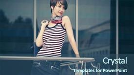  Presentation with fashion handbag - Presentation design featuring city street stylish female model background and a ocean colored foreground