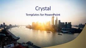  Presentation with oriental shanghai - Cool new PPT layouts with city sunrise - oriental pearl tower and shanghai backdrop and a sky blue colored foreground