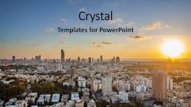  Presentation with dubai evening skyline luxury district - Presentation theme featuring city sunrise - tel aviv and ramat gan background and a teal colored foreground