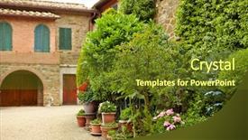  Presentation with medieval iron doors stone castle - Beautiful PPT layouts featuring city tavern - old small stone medieval street backdrop and a tawny brown colored foreground
