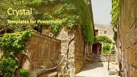  Presentation with old soho street - Presentation having city tavern - old small stone medieval street background and a tawny brown colored foreground