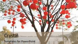  Presentation with ancient chinese tree - Slide set with china fairy - lot of chinese lanterns background and a coral colored foreground