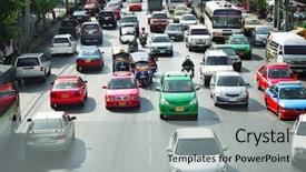  Presentation with traffic jam - Beautiful slide set featuring city traffic backdrop and a light gray colored foreground