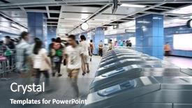  Presentation with china guangzhou - PPT theme featuring city train - passenger in the subway station background and a ocean colored foreground