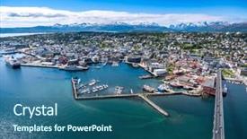  Presentation with norway - Presentation design having city-tromso-north-norway-aerial background and a ocean colored foreground