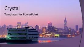  Presentation with new york night - Slide set featuring city urban skyline at night background and a light blue colored foreground