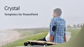  Presentation with electric vehicle - Audience pleasing presentation consisting of city urban transportation battery backdrop and a sky blue colored foreground