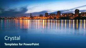  Presentation with city - Cool new PPT theme with city-view-in-the-evening backdrop and a ocean colored foreground