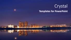  Presentation with city - Theme with city-view-in-the-evening background and a navy blue colored foreground