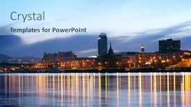  Presentation with city - Slide set consisting of city-view-in-the-evening background and a sky blue colored foreground