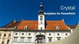  Presentation with destination - Colorful presentation design enhanced with city-view-of-maribor-marburg backdrop and a ocean colored foreground